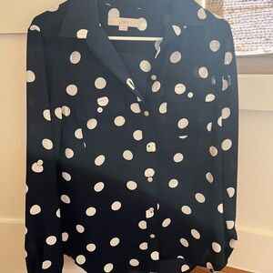 LOFT Women's Dark Blue Polka Dot Button Down Shirt